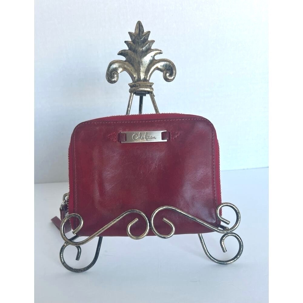 COLE HAAN Red Leather Zip Around Wallet Wristlet‎ Clutch